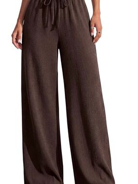 Wide-Leg Drawstring Pants in Dark Brown